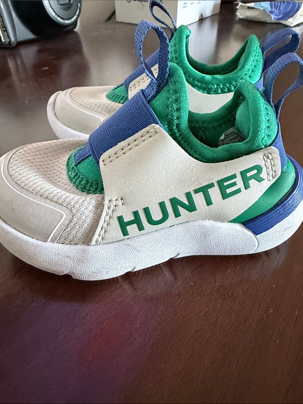 Hunter Kids Cream, Green & Blue Slip-On Sneakers